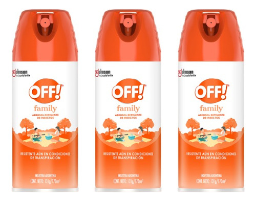 Repelente Off Mosquitos Insectos Familiar Camping 170ml X 3