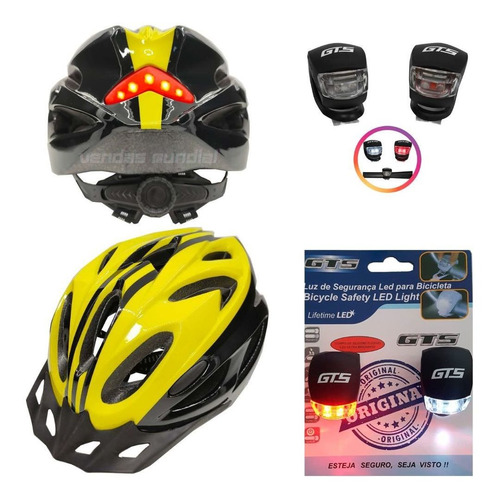 Capacete Ciclista Com Led Bike Adulto + Par De Sinalizador