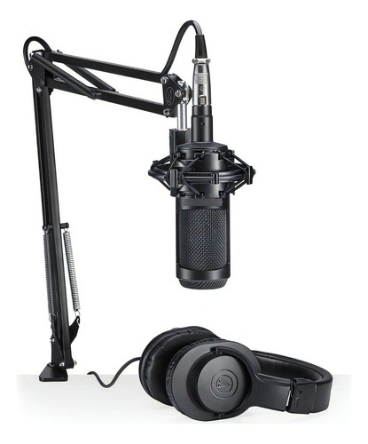 Kit C/ Microfone E Fone Audio Technica At2035pk + Ath-m20x Cor Preto