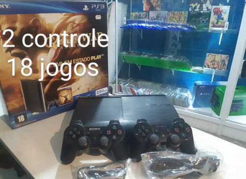 Sony Playstation 3 Super Slim + 2 Controle + 18 Jogos 