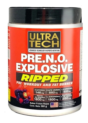 Pre Entreno + Quemador Pre N.o. Ripped Ultra Tech 45 Serv. Sabor Frutos Rojos