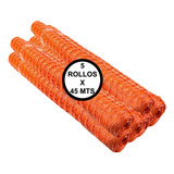 Malla Seguridad Naranja - Pack 5 Rollos De 45 Mts Largo X 1 Mts Alto - Ideal Obras, Jardines Y Mas