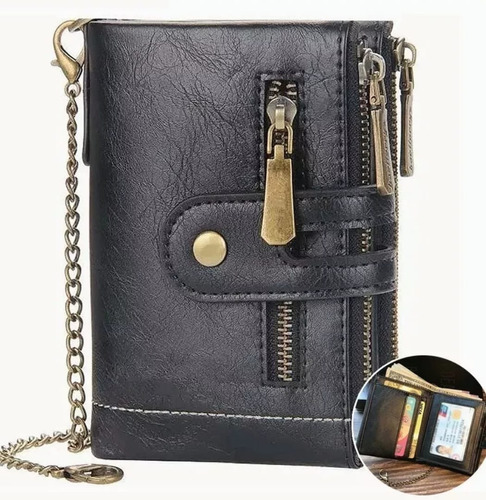 Cartera De Piel Hombre Portátil Billetera Con Cadena