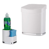 Kit Lixeira 2,5l Eleganza Organizador Detergente Esponja Cor Branco