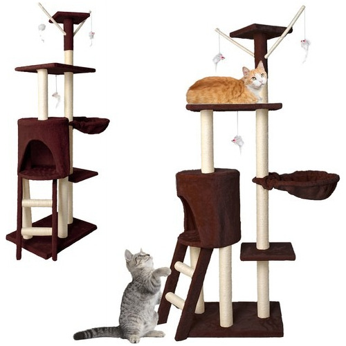 Mueble Rascador Para Gato Casa Juguete Escalera Hamaca 140cm