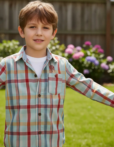Camisa Infantil De Cuadros Manga Larga Estilo Casual