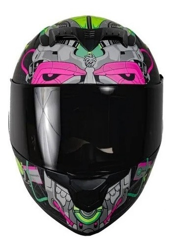 Casco Moto Mujer Kov Sparta Error Rosa Con Verde  Fosfo 