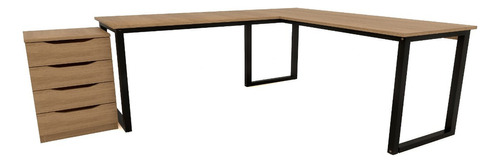 Conjunto Mesa L Com Gaveteiro 72cm Estilo Industrial