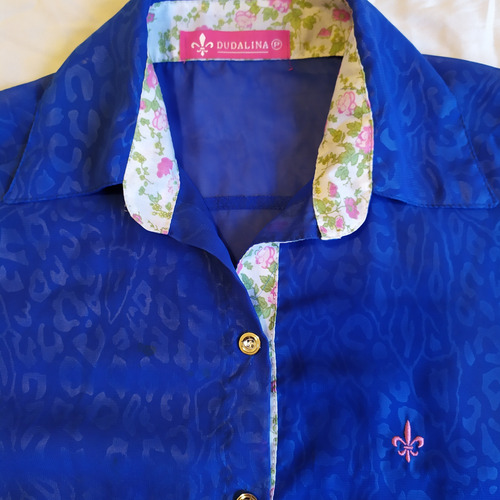 Camisa Feminina Dudalina Onça Azul Com Acabamento Floral - P