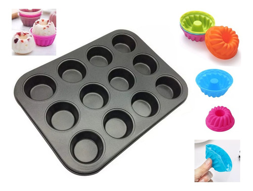 Charola Para Hornear Cupcakes 12 Capacillos De Silicon Rosca