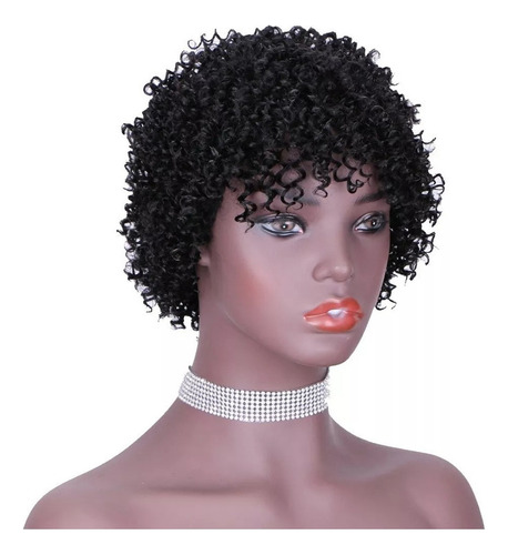 Peluca De Cabello Humano Corto Rizo Afro Negro