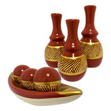 Conjunto Enfeite Ceramica Trio Vasos Centro Mesa Decorativo Cor Cristal Terracota