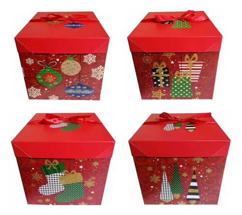 Pack 12 Cajas De Regalo Navideños Con Glitter Navidad 22 Cm