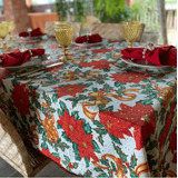 Toalha De Mesa Natal Natalina 8 Lugares Gliter Víes Dourado Cor Flowers Merry