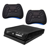 Kit Capa Antipoeira Ps4 Slim + 2 Cases P/ Controle Ps4