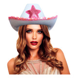 Gorro Cowboy Blanco Estrella Rosa Agasajada Vaquero Sombrero