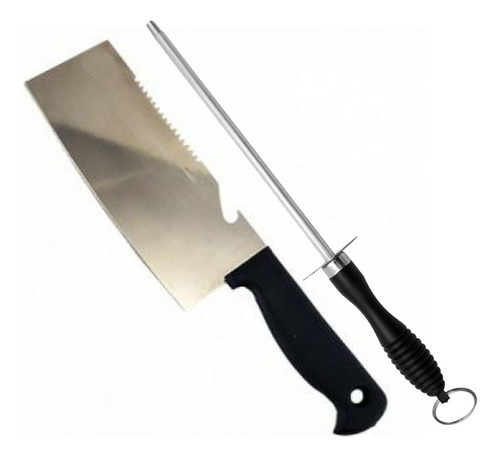 Set Cuchillo Hachuela Hacha Cocina Acero + Chaira Afiladora