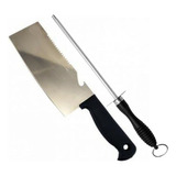 Set Cuchillo Hachuela Hacha Cocina Acero + Chaira Afiladora