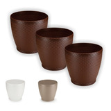 Vaso Rattan Cachepo M3 Kit C/ 3 Mini Suculenta Violeta