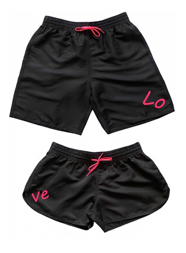 Kit Short Casal Bermuda Love Combinando Moda Praia Mozão 