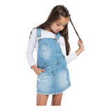 Jardineira Short Saia Mania Kids Jeans Infantil Teen Menina