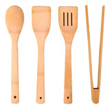 Set Utensilios Cocina Madera Bambu Cuchara Espátula Pinza