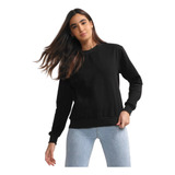 Blusa De Frio Gola Careca Moletom Preto Flanelado Liso 