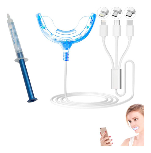 Kit Blanqueador Dental Electrónico Luz Led Uv Jeringa Gel