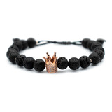 Pulsera Para Hombre Corona Pavé Y Piedra Volcanica Fiorella