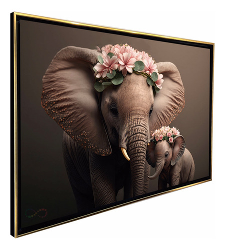 Cuadro Decorativo Canvas Con Marco Mama Elefante Con Beba