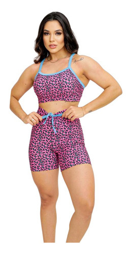 Conjunto Short E Top Fitness De Academia Estampado Cordinha