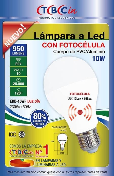 LAMPARA LED CON FOTOCELULA TBCIN LUZ FRIA