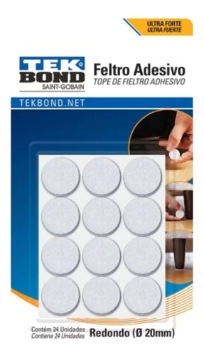 Feltro Adesivo  Redondo 20mm Branco Com 24 Unidades