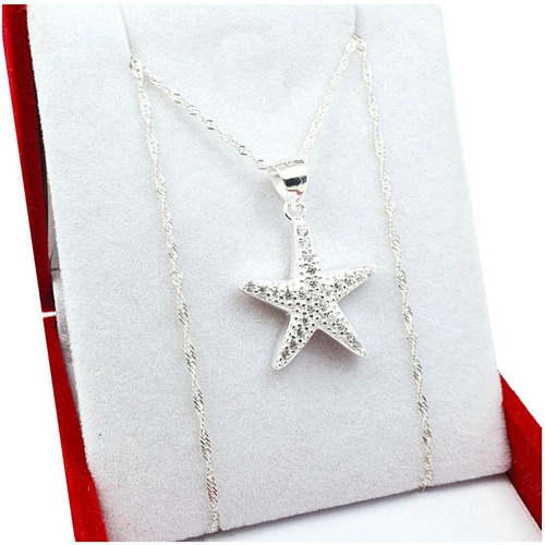 Conjunto Cadena Dije Estrella Con Strass Regalo Plata 925 A3