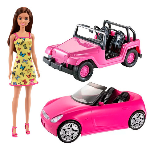 Combo Auto Con Jeep Y Muñeca Barbie Original Stickers Mattel