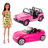 Combo Auto Con Jeep Y Muñeca Barbie Original Stickers Mattel