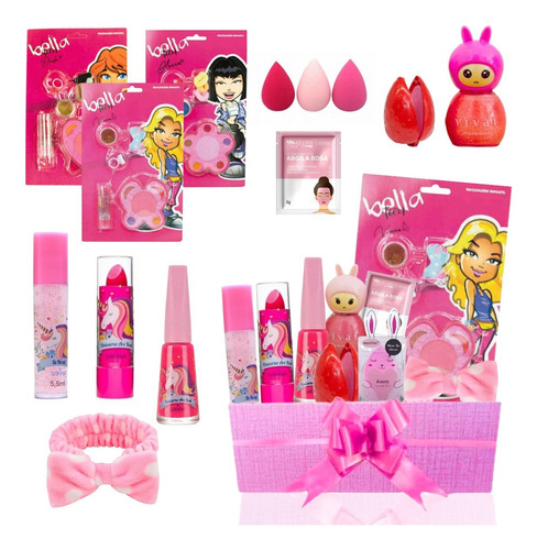 Combo Kit Maquiagem Infantil 9 Itens C/ Esmalte