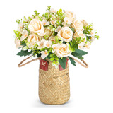 Arreglo Floral Sintético Con Jarrón De Cesta Para Decoración