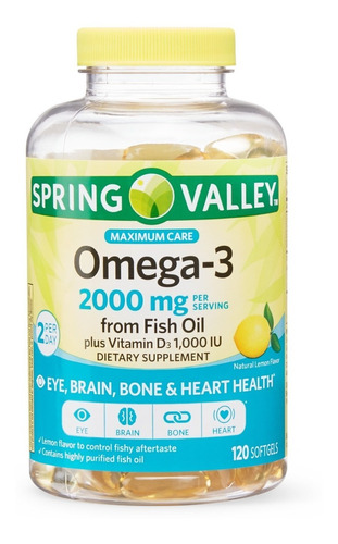 Spring Valley Omega 3 2000mg + Vitamina D3 C 120 Oleo Peixe