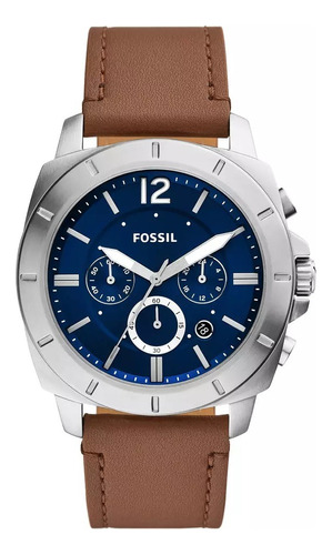 Reloj Fossil Privateer Bq2819 Caja Azul Cronógrafo Cuero