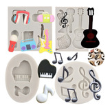 4pcs Molde Silicon Nota Musical Guitarra Instrumento Fondant