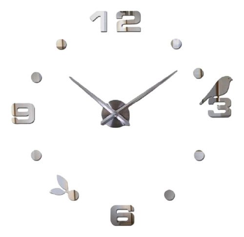 Reloj De Pared 3d Tamaño Grande 100 X 100 Cm Color Plateado 