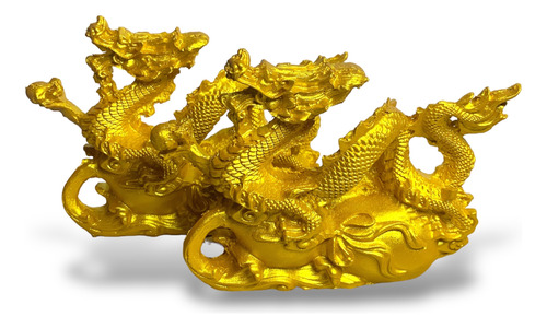 Figura Dragon Chino Dorado Escultura Feng Shui Con Esfera