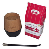 Kit Matero Manchis Mate Madera + Bombilla + Yerba