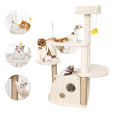 Mueble Para Gatos Rascador Juguete Arbol Casa Esferas 105 Cm Color Beige Afelpado