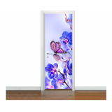 Adesivo Decorativo De Porta Orquídea Azul Flores Mod2 (f3)