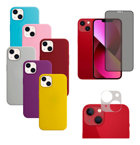 Capa Silicone Case Para iPhone 13mini + Privacidade Kit3em1