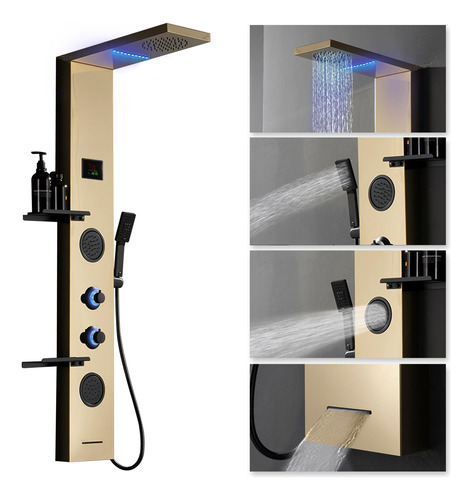 Bathlavish Torre De Ducha Led Dorada 304, Paneles De Ducha D