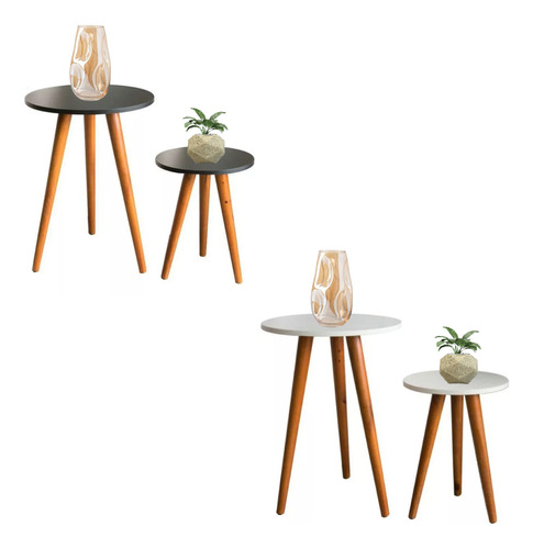 Conjunto De Mesa Lateral Redonda Gourmet Retro Pé Palito