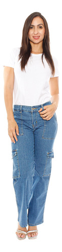 Pantalon Jeans Mezclilla Cargo Casual Mujer Skinny Push Up